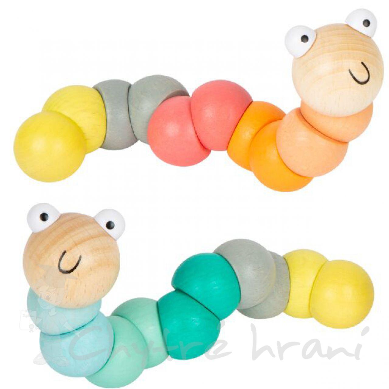 Dřevěná barevná housenka - malá